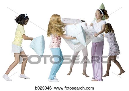 girls having a pillow fight View Large Photo Image Stock Photograph - girls having a pillow fight. Fotosearch