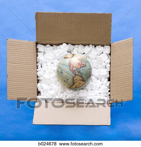globe in a box full of packing material View Large Photo Image Stock Photo - globe in a box full of packing material. Fotosearch