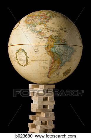 globe on a tower of blocks View Large Photo Image Stock Image - globe on a tower of blocks. Fotosearch