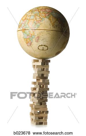 globe on a tower of blocks View Large Photo Image Stock Photo - globe on a tower of blocks. Fotosearch