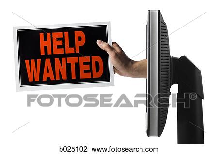 hand coming out of a computer with a help wanted sign View Large Photo Image Stock Image - hand coming out of a computer with a help wanted sign. Fotosearch