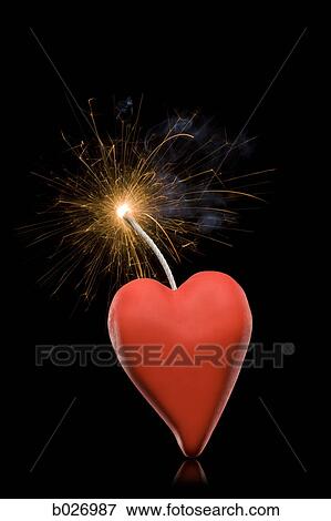 Stock Photo - heart with a lit fuse. Fotosearch