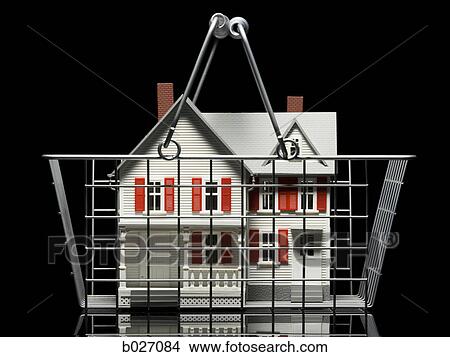 home up for sale in a shopping basket View Large Photo Image Picture - home up for sale in a shopping basket. Fotosearch