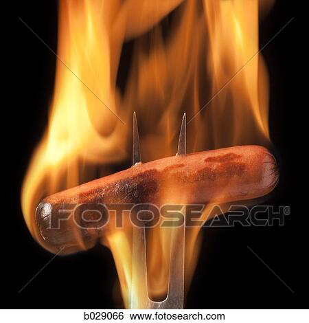 hot dog on a fork completely engulfed in flames View Large Photo Image Stock Photograph - hot dog on a fork completely engulfed in flames. Fotosearch