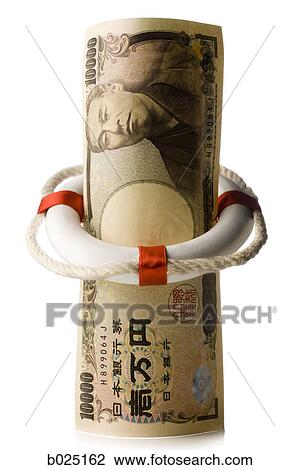 Stock Image - japanese yen in a life preserver. Fotosearch