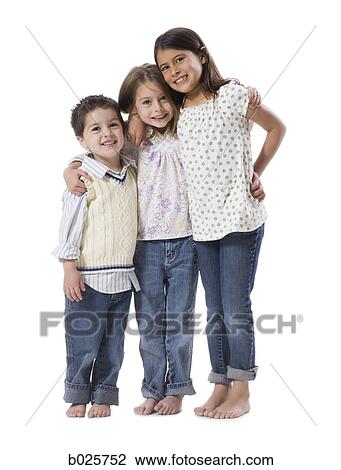 Stock Image - little brother with two sisters. Fotosearch