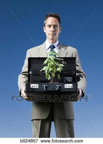 man holding a briefcase with a tree in it View Large Photo Image Stock Photo - man holding a briefcase with a tree in it. Fotosearch