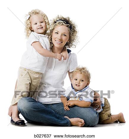 mother with young son and daughter View Large Photo Image Stock Photo - mother with young son and daughter. Fotosearch