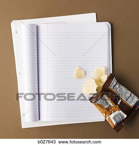 notebook with a bag of chips spilled onto an empty page View Large Photo Image Stock Image - notebook with a bag of chips spilled onto an empty page. Fotosearch
