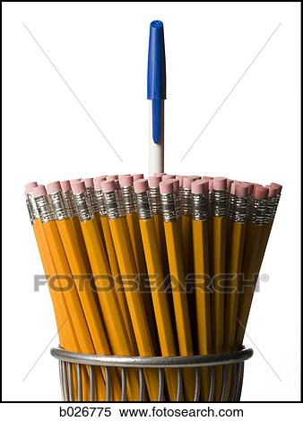 one pen among pencils View Large Photo Image Stock Photography - one pen among pencils. Fotosearch