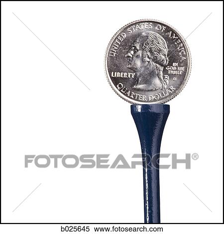 Stock Photography - quarter on a golf tee. Fotosearch