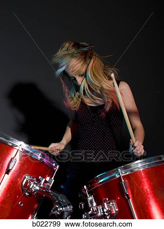 rocker girl on the drums View Large Photo Image Stock Photo - rocker girl on the drums. Fotosearch