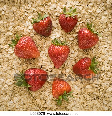 Stock Photography - strawberries on a bed of oats. Fotosearch