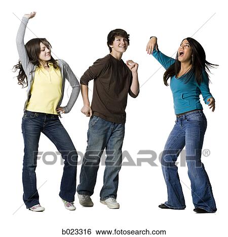 Stock Photograph - three teenagers dancing. Fotosearch