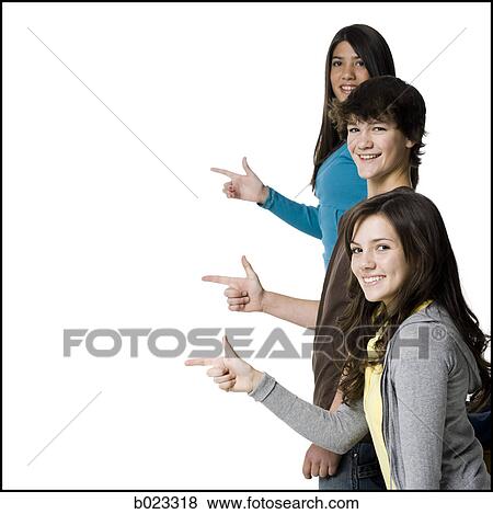 Stock Photo - three teenagers pointing. Fotosearch