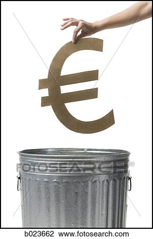 Stock Image - throwing euro symbol in the trash. Fotosearch