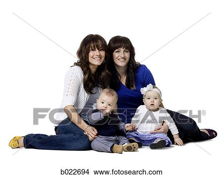 Picture - two mothers and their babies. Fotosearch