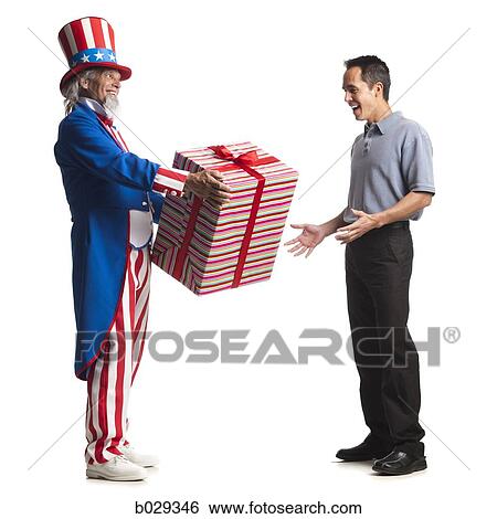uncle sam giving a man a present View Large Photo Image Stock Photograph - uncle sam giving a man a present. Fotosearch