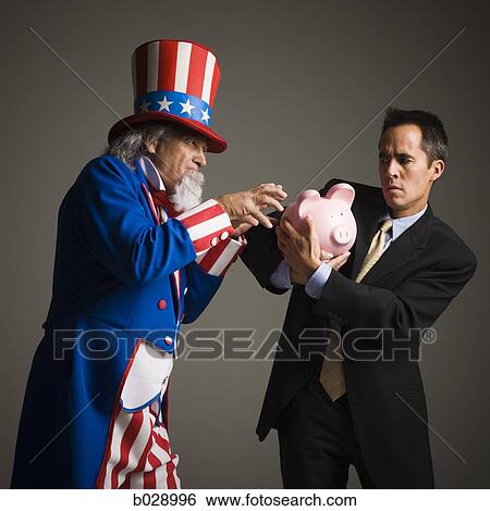 uncle same stealing a man's piggy bank View Large Photo Image Stock Photograph - uncle same stealing a man's piggy bank. Fotosearch