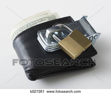 Stock Image - wallet with a padlock on it. Fotosearch