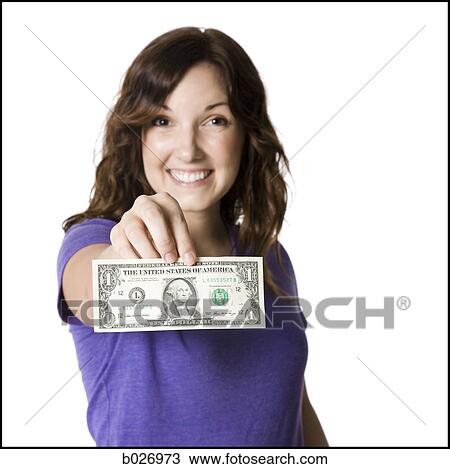woman holding a dollar bill View Large Photo Image Stock Image - woman holding a dollar bill. Fotosearch