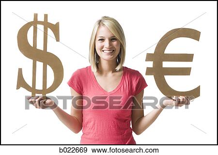 woman holding currency symbols View Large Photo Image Stock Photo - woman holding currency symbols. Fotosearch