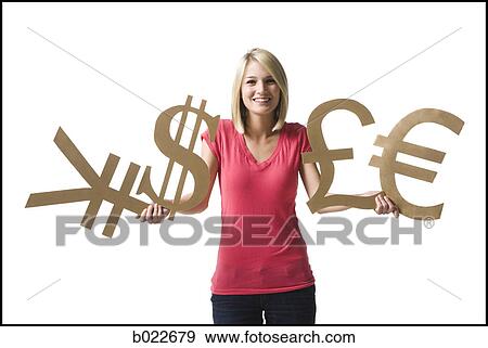 woman holding currency symbols View Large Photo Image Stock Photo - woman holding currency symbols. Fotosearch