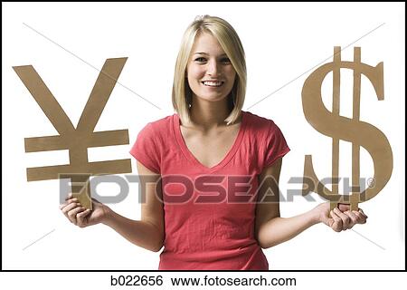 woman holding currency symbols View Large Photo Image Stock Photograph - woman holding currency symbols. Fotosearch