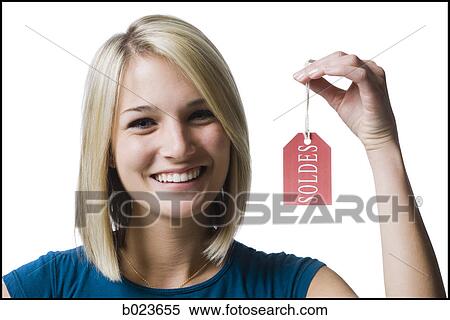 woman holding sale tag View Large Photo Image Stock Photography - woman holding sale tag. Fotosearch