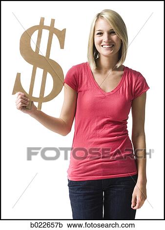 woman holding up dollar symbol View Large Photo Image Stock Image - woman holding up dollar symbol. Fotosearch