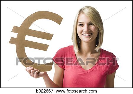 woman holding up euro symbol View Large Photo Image Stock Photo - woman holding up euro symbol. Fotosearch