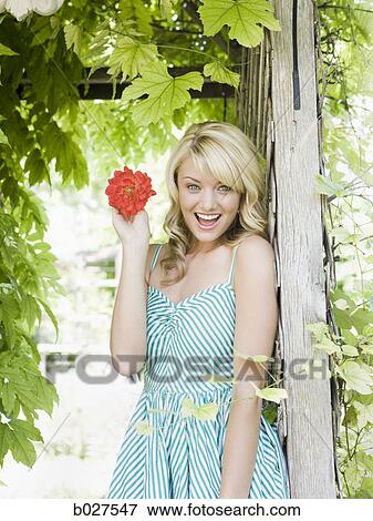 woman in the garden in a summer dress View Large Photo Image Stock Photo - woman in the garden in a summer dress. Fotosearch