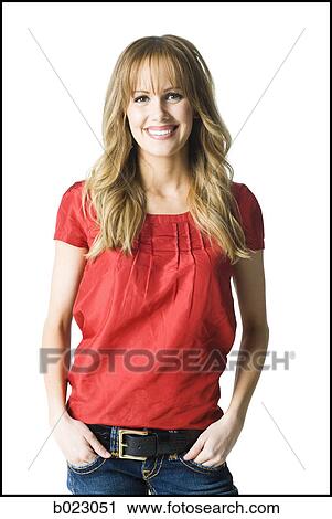 Stock Image - woman looking at the camera. Fotosearch