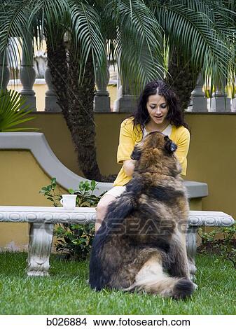 woman outdoors with her dog View Large Photo Image Picture - woman outdoors with her dog. Fotosearch