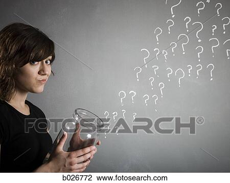 woman with a jar full of question marks View Large Photo Image Stock Image - woman with a jar full of question marks. Fotosearch
