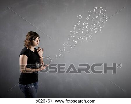 woman with a jar full of question marks View Large Photo Image Stock Photo - woman with a jar full of question marks. Fotosearch