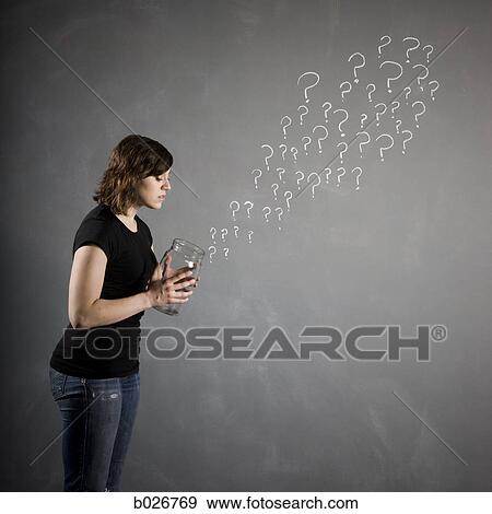 woman with a jar full of question marks View Large Photo Image Stock Photo - woman with a jar full of question marks. Fotosearch