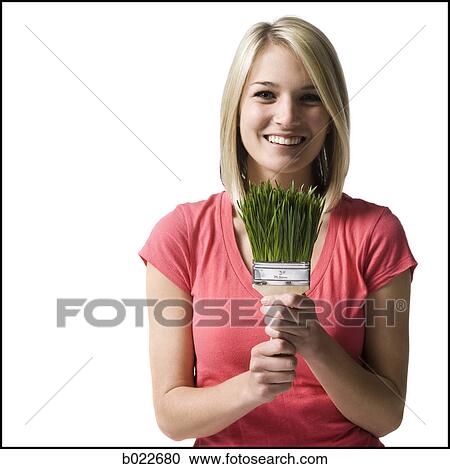 woman with a paint brush made of grass View Large Photo Image Stock Image - woman with a paint brush made of grass. Fotosearch