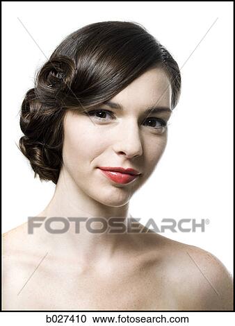 woman with her hair up in a classic hollywood hairstyle reminiscent of the 1940s View Large Photo Image Stock Image - woman with her hair up in a classic hollywood hairstyle reminiscent of the 1940s. Fotosearch