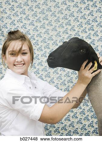 young woman with a sheep View Large Photo Image Stock Photo - young woman with a sheep. Fotosearch