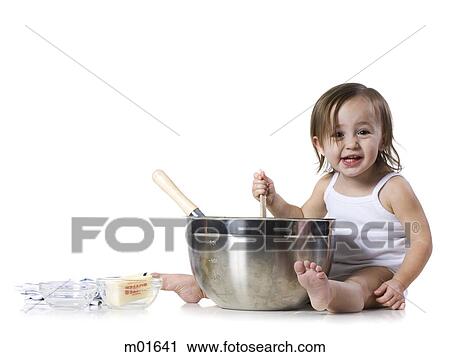 baby girl and a mixing bowl View Large Photo Image Stock Image - baby girl and a mixing bowl. Fotosearch