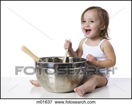 baby girl and a mixing bowl View Large Photo Image Stock Photo - baby girl and a mixing bowl. Fotosearch