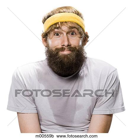 Stock Image - bearded man wearing a headband. Fotosearch