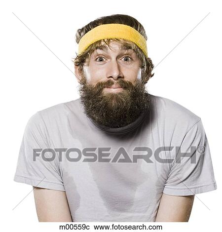 Stock Image - bearded man wearing a headband. Fotosearch