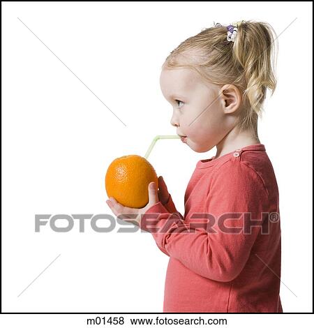 child drinking an orange with a straw in it View Large Photo Image Stock Photo - child drinking an orange with a straw in it. Fotosearch