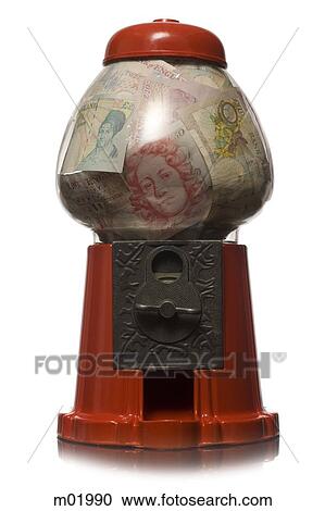 Stock Image - gumball machine full of money. Fotosearch