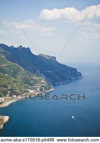 Italy, Amalfi Coast, High angle view on town at coastline View Large Photo Image Stock Photo - Italy, Amalfi Coast, High angle view on town at coastline. Fotosearch