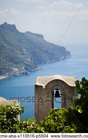 Italy, Amalfi Coast, Ravello, Bell tower with coastline in background View Large Photo Image Picture - Italy, Amalfi Coast, Ravello, Bell tower with coastline in background. Fotosearch