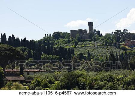 Italy, Florence, Castle on hilltop View Large Photo Image Stock Photo - Italy, Florence, Castle on hilltop. Fotosearch