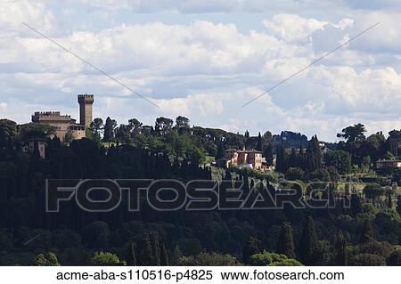 Italy, Florence, Castle on hilltop View Large Photo Image Stock Photography - Italy, Florence, Castle on hilltop. Fotosearch